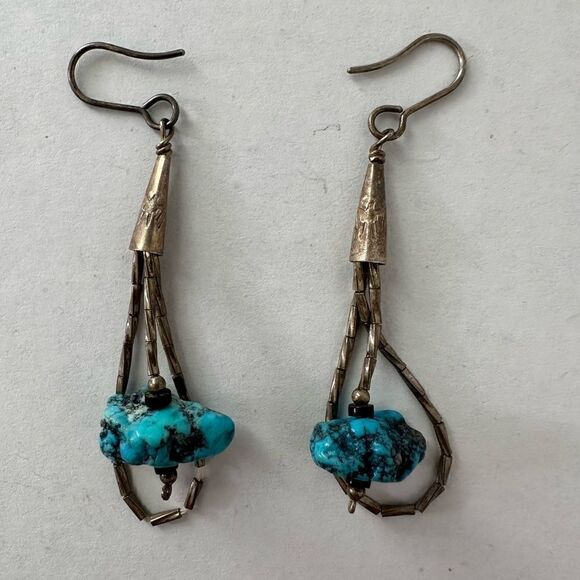 Vintage Sterling And Chunk Turquoise Earrings - Picture 1 of 6